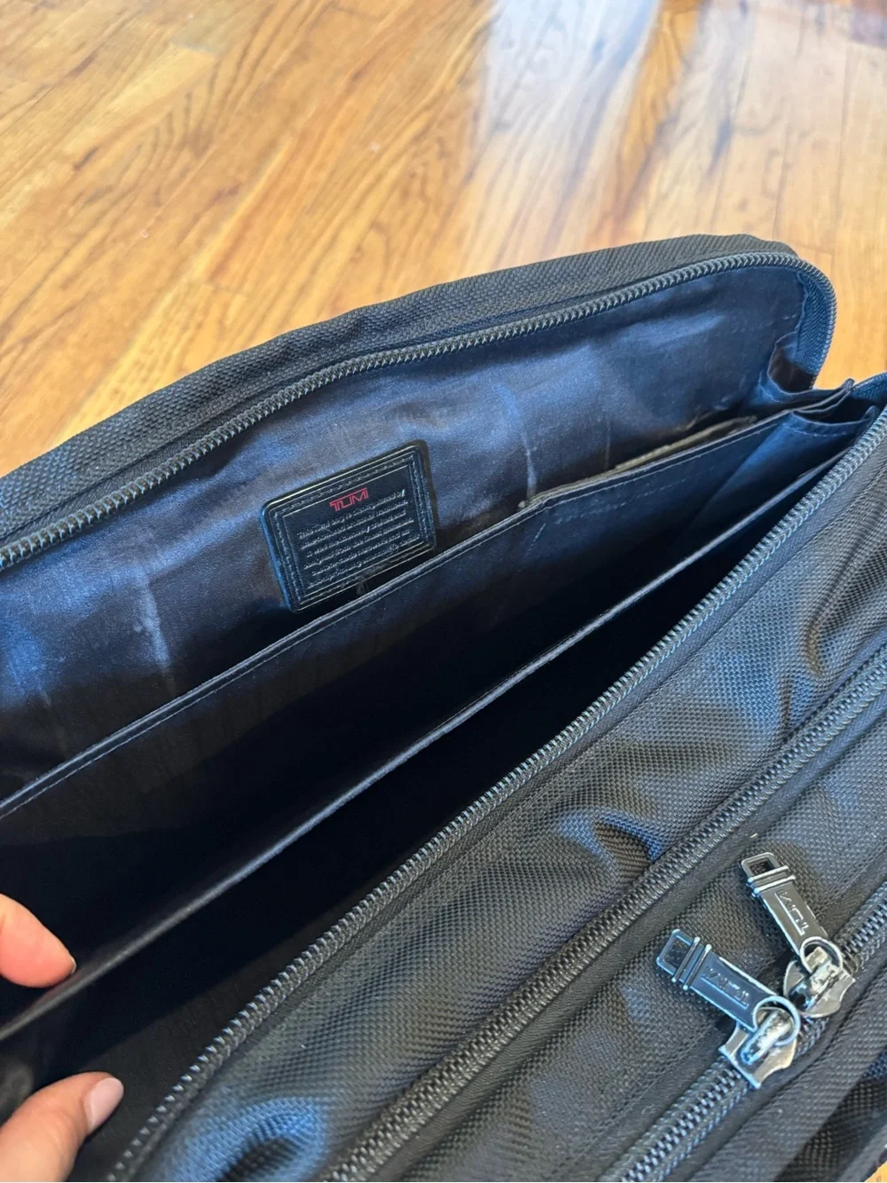 Tumi Black Alpha Nylon Expandable Laptop Briefcase with Front Zip Pockets